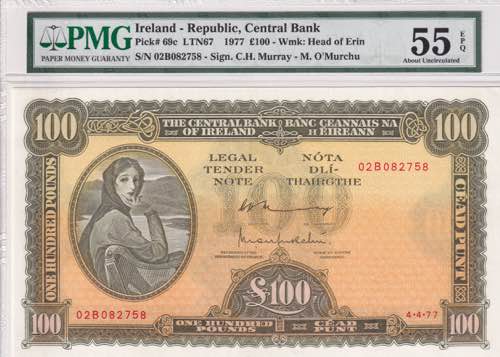 Ireland, 100 Pounds, 1977, AUNC, ... 