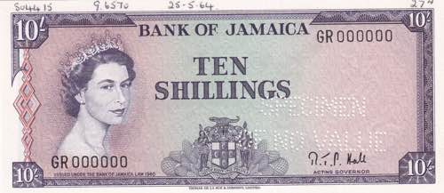Jamaica, 10 Shillings, 1964, UNC, ... 