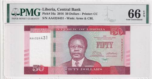 Liberia, 50 Dollars, 2016, UNC, ... 