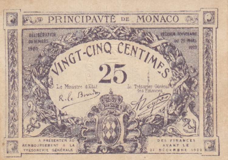 Monaco, 25 Centimes, 1920, XF(+), ... 