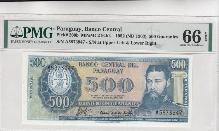Paraguay, 500 Guaranies, 1963, ... 