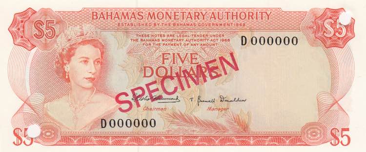 Bahamas, 5 Dollars, 1968, UNC(-), ... 