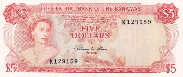 Bahamas, 5 Dollars, 1974, VF(+), ... 