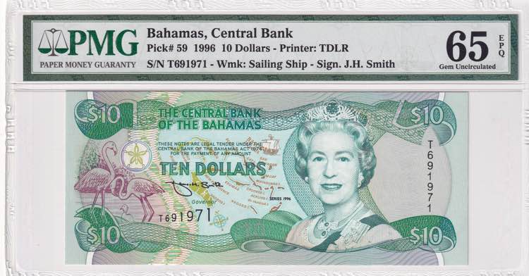 Bahamas, 10 Dollars, 1996, UNC, p59