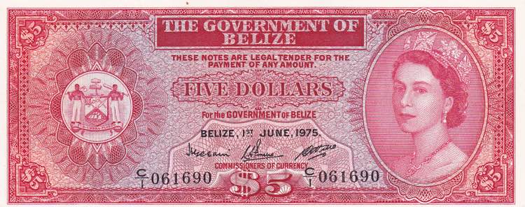 Belize, 5 Dollars, 1975, UNC, p35a