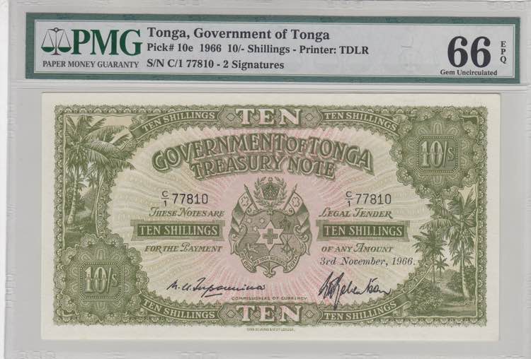 Tonga, 10 Shilings, 1966, UNC, p10e