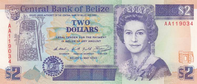 Belize, 2 Dollars, 1990, UNC, p52a