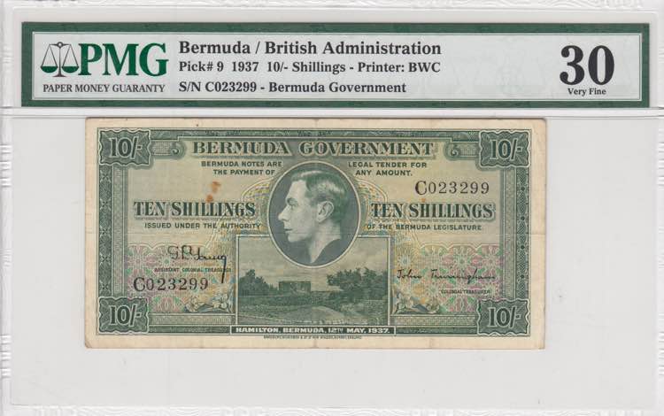 Bermuda, 10 Shillings, 1937, VF, ... 