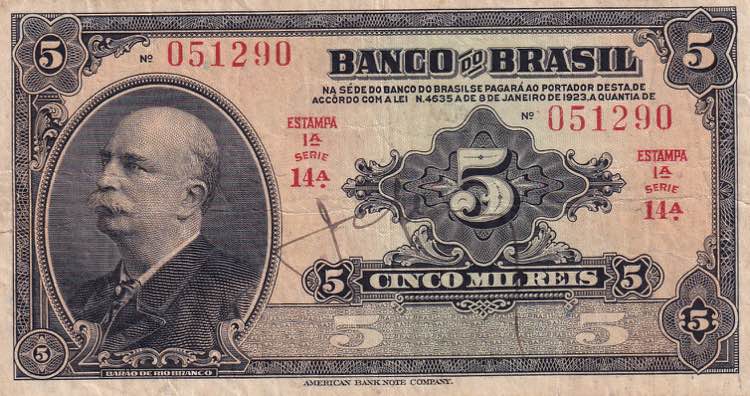Brazil, 5 Mil Reis, 1923, VF, p112a