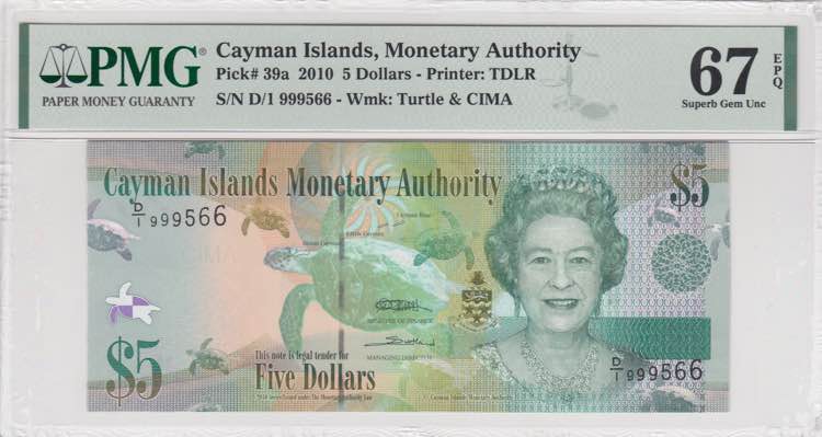 Cayman Islands, 5 Dollars, 2010, ... 