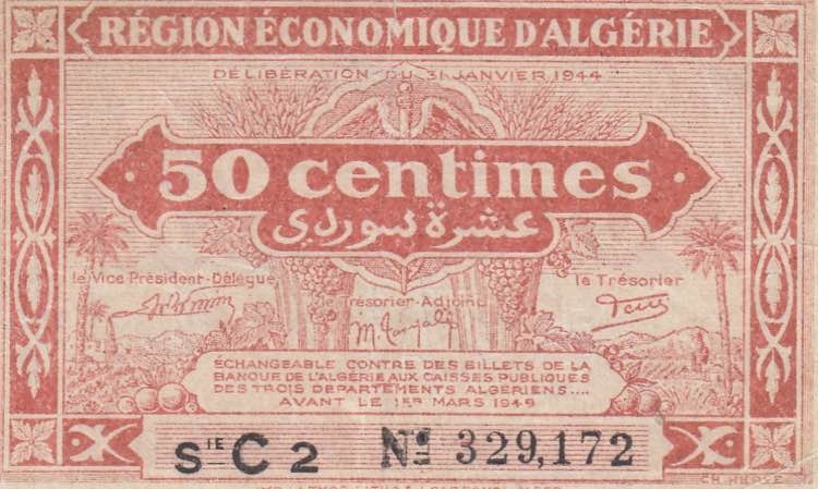 Algeria, 50 Centimes, 1944, XF, ... 