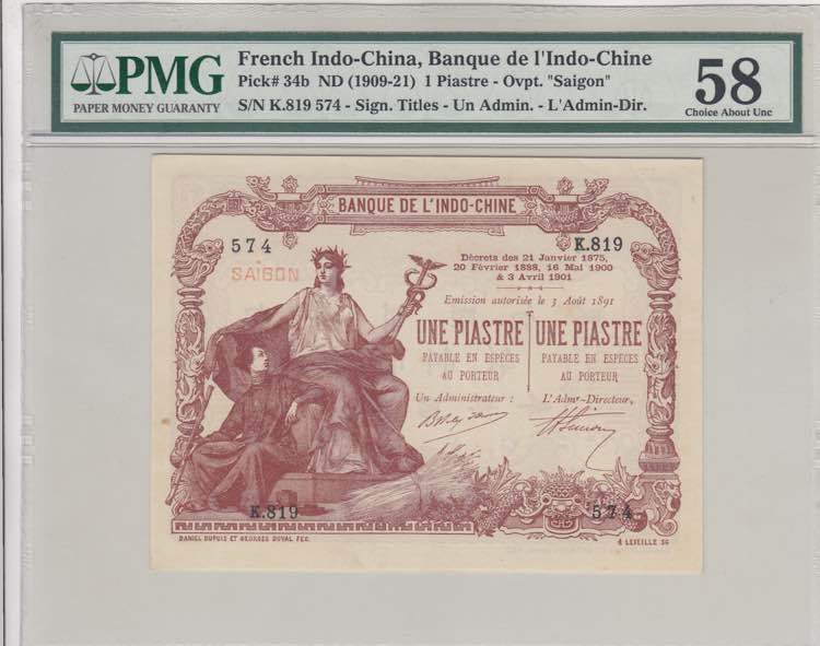 French Indo-China, 1 Piastre, ... 