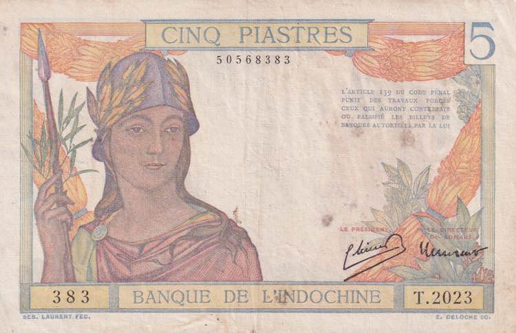 French Indo-China, 5 Piastres, ... 