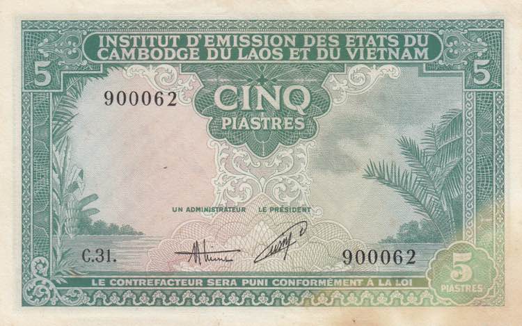 French Indo-China, 5 Piastres=5 ... 