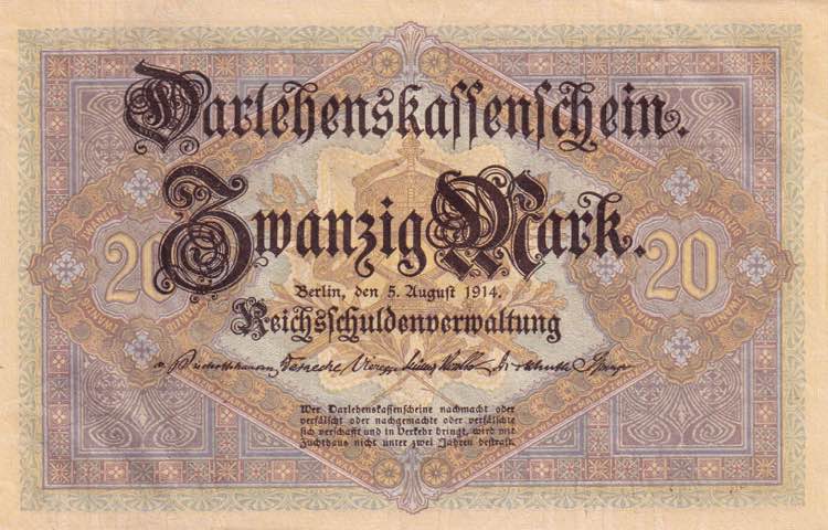 Germany, 20 Mark, 1914, UNC, p48b