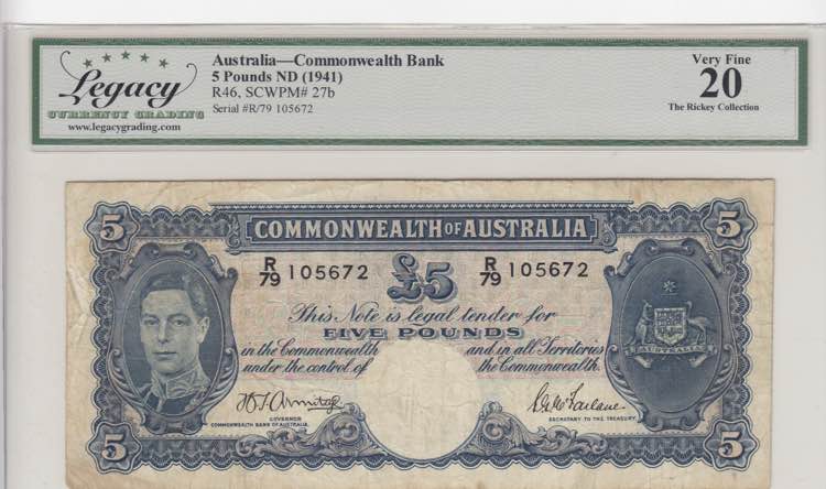 Australia, 5 Pounds, 1941, VF, p27b