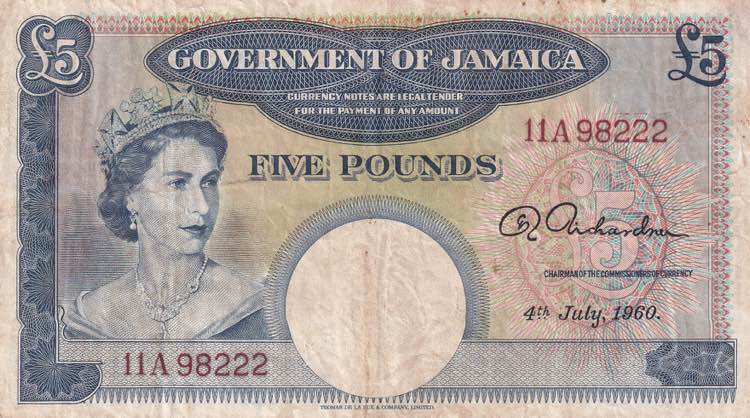 Jamaica, 5 Pounds, 1960, VF(+), ... 