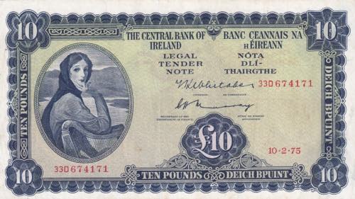 Ireland, 10 Pounds, 1975, VF(+), ... 
