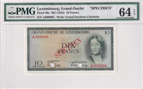 Luxembourg, 10 Francs, 1954, UNC, ... 