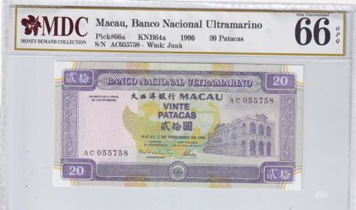 Macau, 20 Patacas, 1996, UNC, p66a