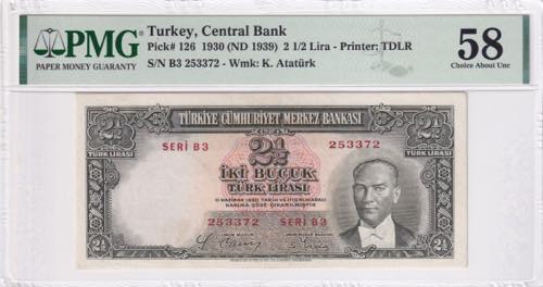 Turkey, 2 1/2 Lira, 1939, AUNC, ... 
