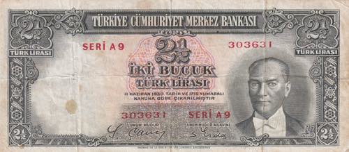 Turkey, 2 1/2 Lira, 1939, VF, ... 