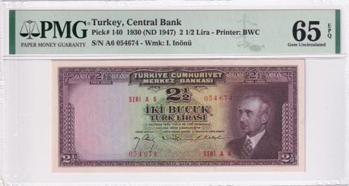 Turkey, 2 1/2 Lira, 1947, UNC, ... 