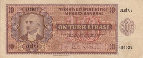Turkey, 10 Lira, 1942, XF, p141, ... 