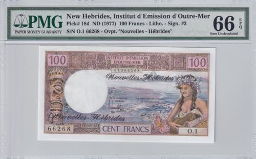 New Hebrides, 100 Francs, 1977, ... 