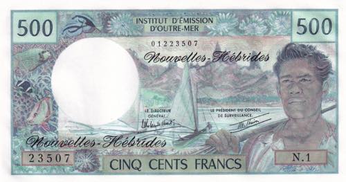 New Hebrides, 500 Francs, ... 