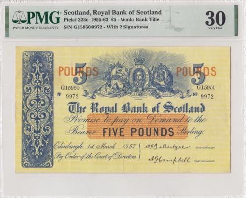 Scotland, 5 Pounds, 1955/1963, VF, ... 