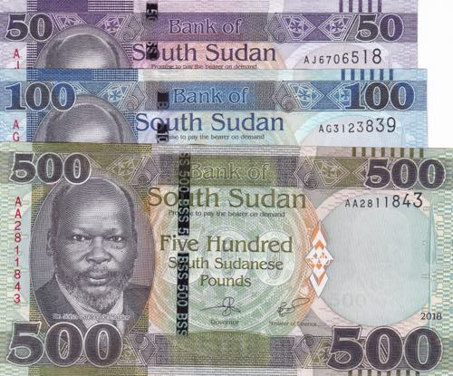 South Sudan, 50-100-500 Pounds, ... 