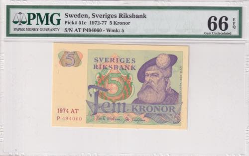 Sweden, 5 Kronor, 1974, UNC, p51c