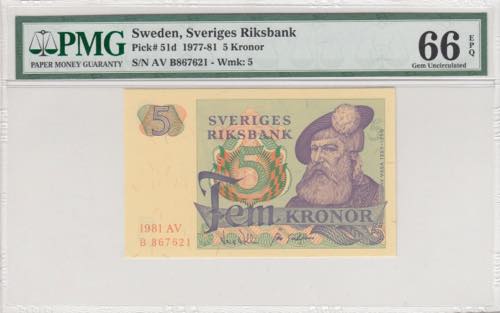 Sweden, 5 Kronor, 1981, UNC, p51d