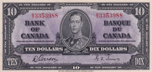 Canada, 10 Dollars, 1937, UNC, p61b