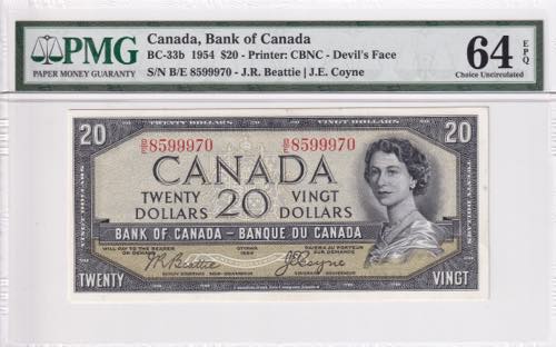 Canada, 20 Dollars, 1954, UNC, p70b