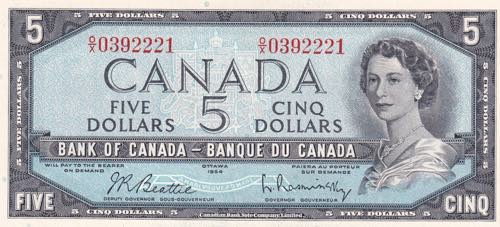 Canada, 5 Dollars, 1954, UNC, p77b