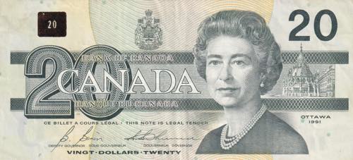 Canada, 20 Dollars, 1991, XF, p97b