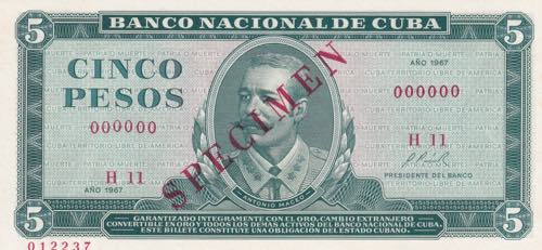 Cuba, 5 Pesos, 1967, UNC, p103s, ... 