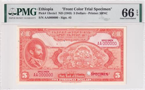 Ethiopia, 5 Dollars, 1945, UNC, ... 