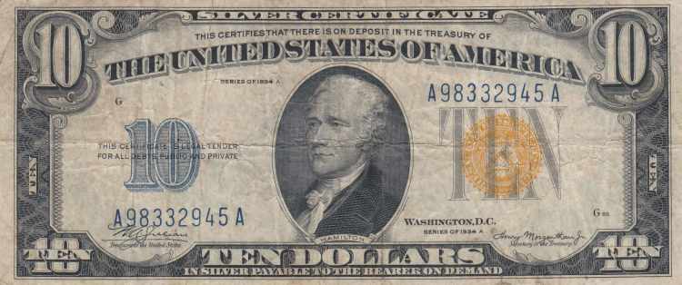 Silver Certificate - yellow seal