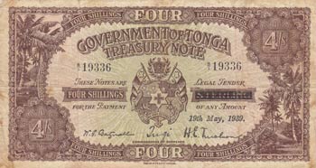 Tonga, 4 Shillings, 1939, FINE, p5b