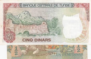 Tunisia, 1/2 Dinar and 5 Dinars, ... 