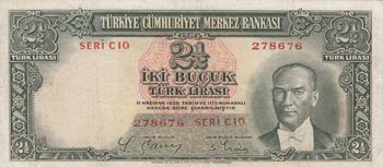 Turkey, 2 1/2 Lira, 1939, FINE, ... 