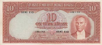 Turkey, 10 Lira, 1938, XF, p128, ... 