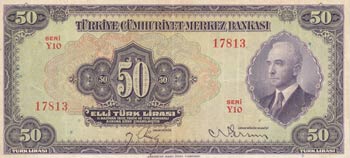 Turkey, 50 Lira, 1942, VF, p142, ... 