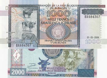 Burundi, 1000 Francs and 2000 ... 