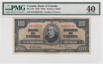 Canada, 100 Dollars, 1937, XF, p27b