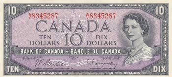 Canada, 10 Dollars, 1954, AUNC, ... 