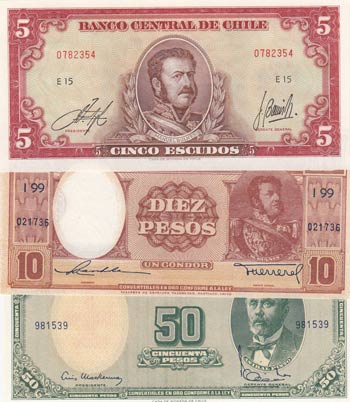 Chile, 5 Escudos, 10 Pesos and 50 ... 
